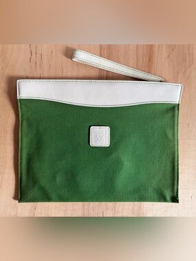 Vintage Anne Klein Green and White Canvas Wristlet Clutch